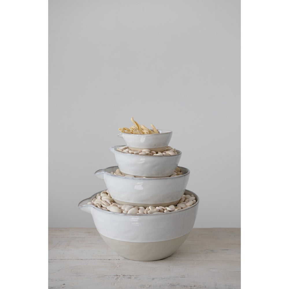 White Stoneware Batter Bowls, Reactive Glaze Set of 4 - Windflower Market