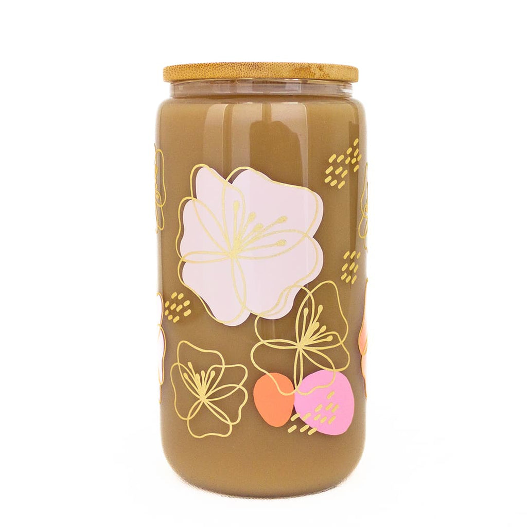 Coral Pink & Gold Floral Boho Glass Can Cup Bundle - Windflower Market