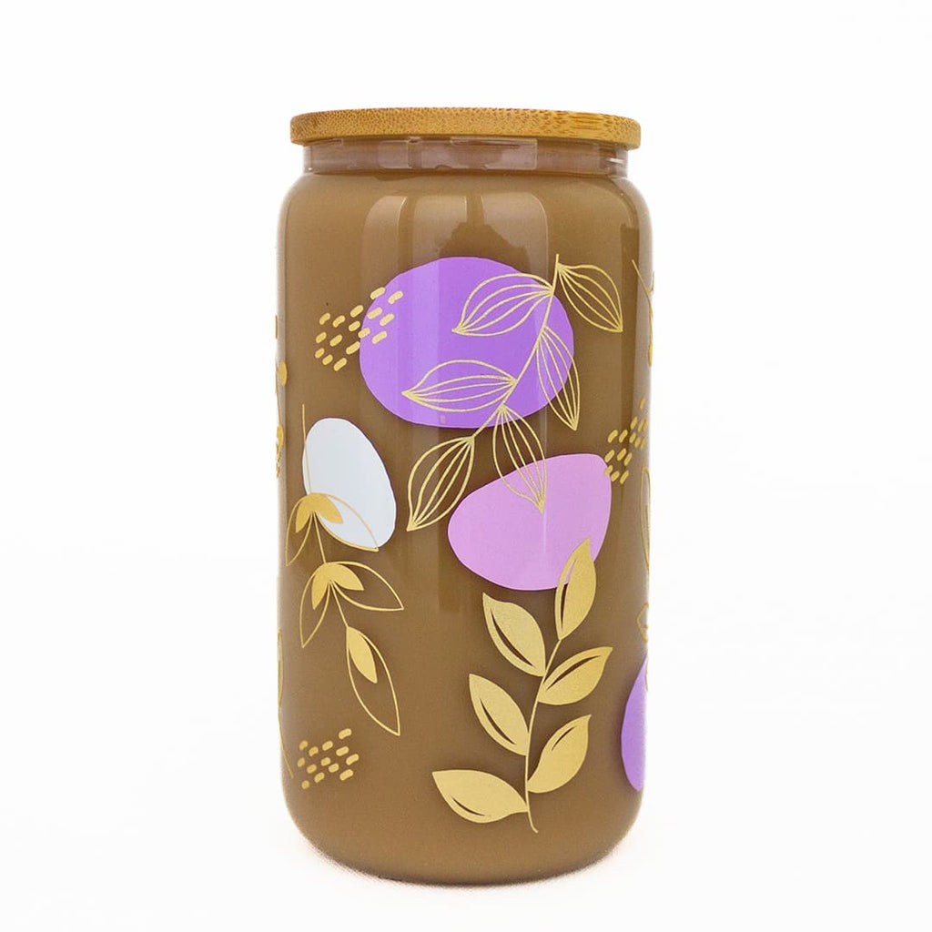 Lavender Purple & Gold Floral Boho Glass Can Cup Bundle - Windflower Market