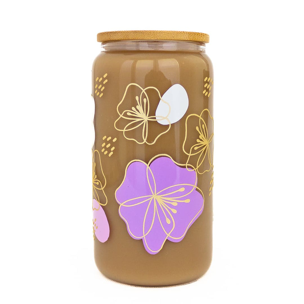 Lavender Purple & Gold Floral Boho Glass Can Cup Bundle - Windflower Market