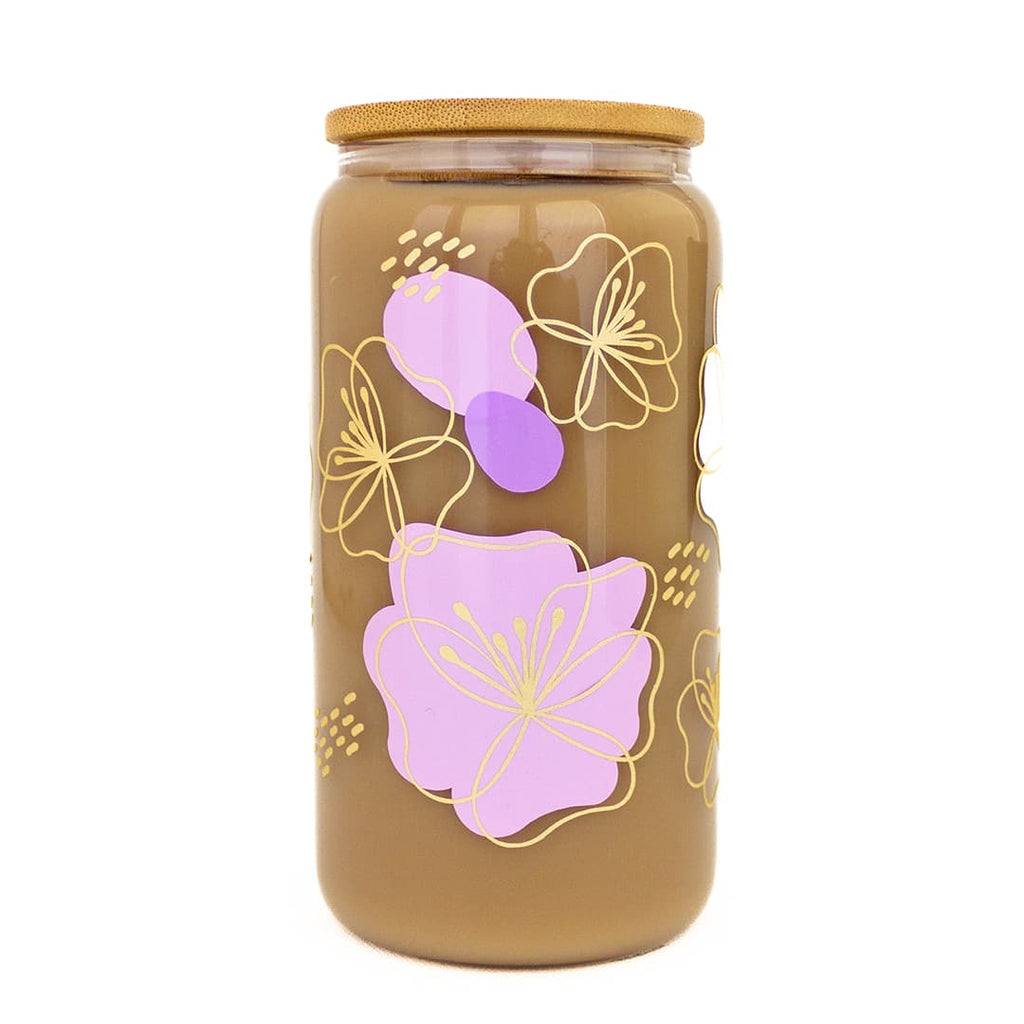 Lavender Purple & Gold Floral Boho Glass Can Cup Bundle - Windflower Market