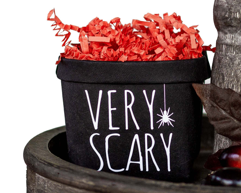 Black Very Scary Halloween Tiered Tray Decor Happy Pot - Fall Rustic Farmhouse Style - Windflower Market